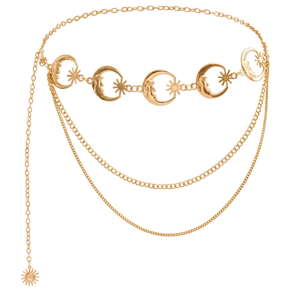 Zac's Alter Ego - Moon & Star Charm Triple Chain Taille riem - Goudkleurig
